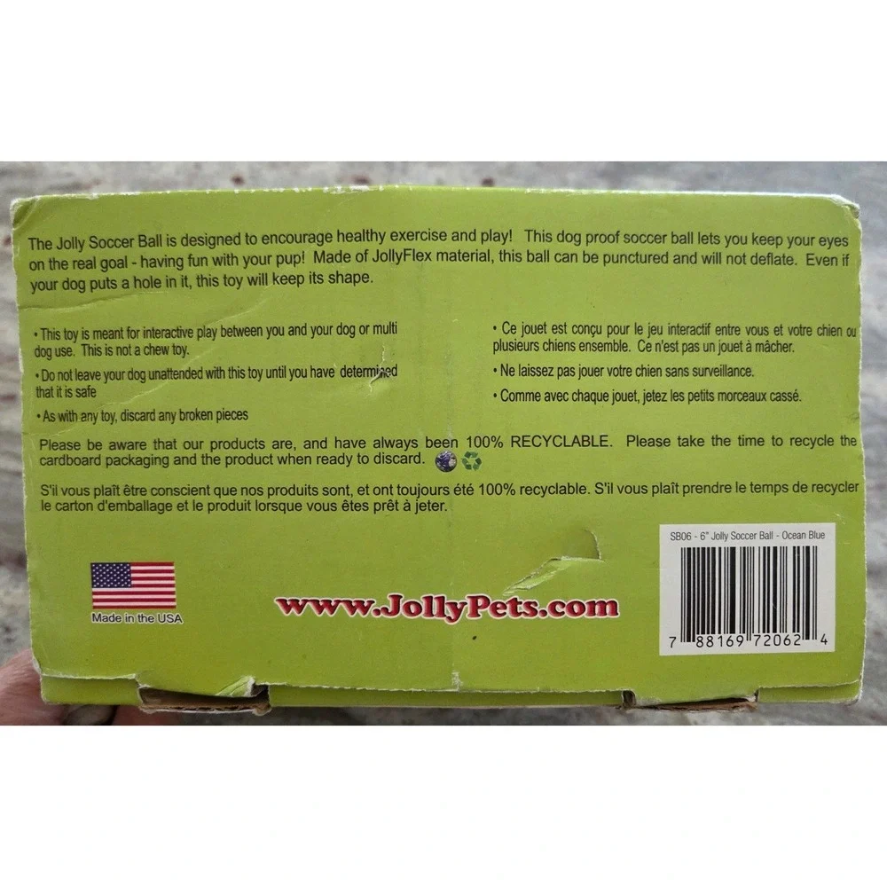 Jolly Pets Soccer Ball 6 Inch Ocean Blue SB06 JollyFlex Durable Dog Toy